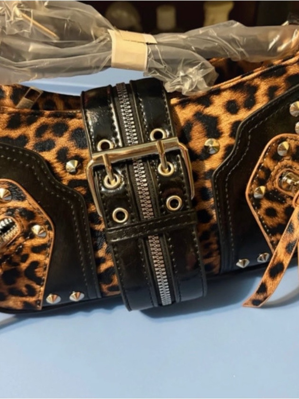 & Other Stories Leopard Print Shoulder Bag with Black Trim
